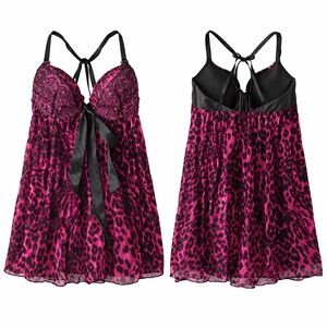 Secret Treasures Pink & Black Leopard Babydoll
Lingerie Size Large‎